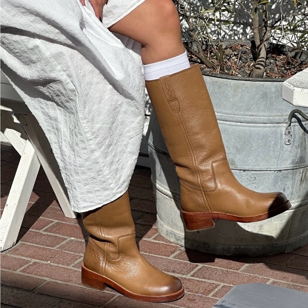 Free People Tan Leather Knee-High Heeled Boots